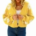 thumbnail image 2 of Women'S Cute Daisy Cropped Knitted Cardigand Open Front Long Sleeve Loose Sweater Jackets Outwear Yellow XL, 2 of 9