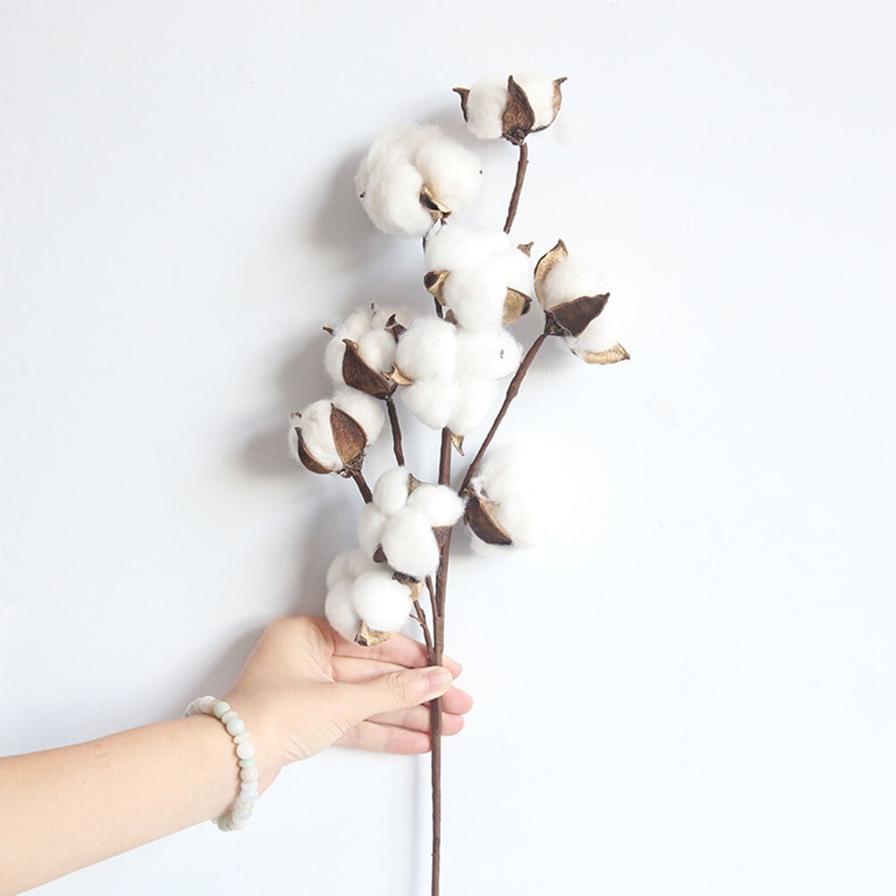 Phenofice Dried Cotton Stems White Artificial Flower Filler Home Decor 3Pcs 21X6X2In
