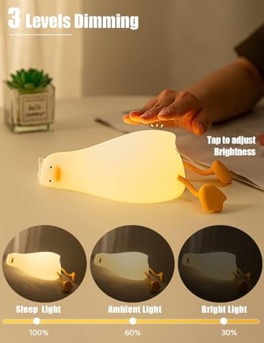 Cute Duck Night Light, Squishy Duck Novelty Animal Lamp, 3 Level Dimmable Nursery Nightlight with Timer, Food Grade Silicone Touch Night Light Fun Gifts for Kids Boys Girls Baby