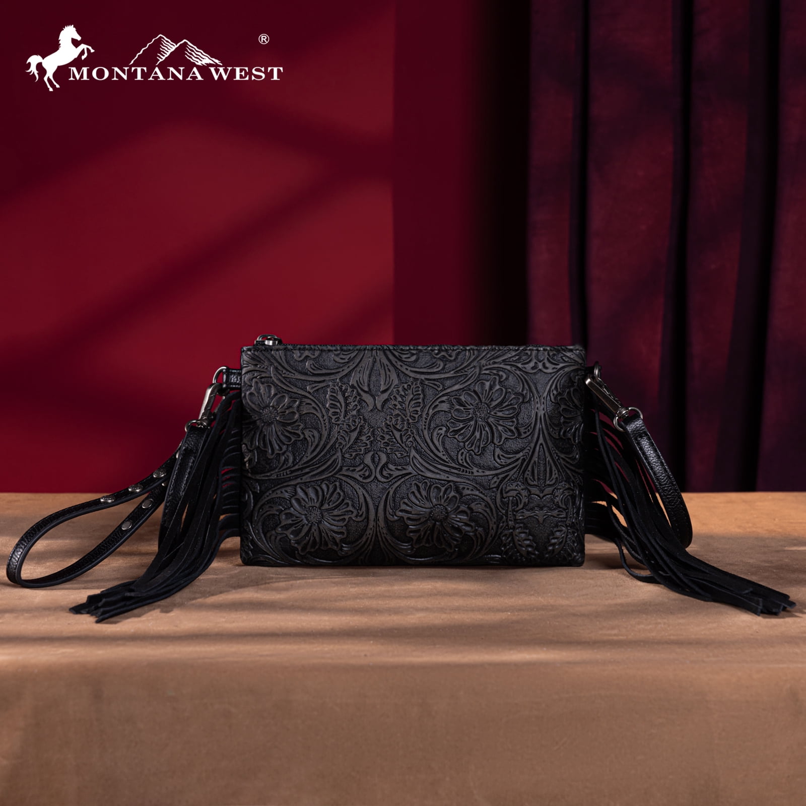 Montana West Western Purse for Women Stylish Crossbody Bag Versatile Wristlet Clutch Purse, Black