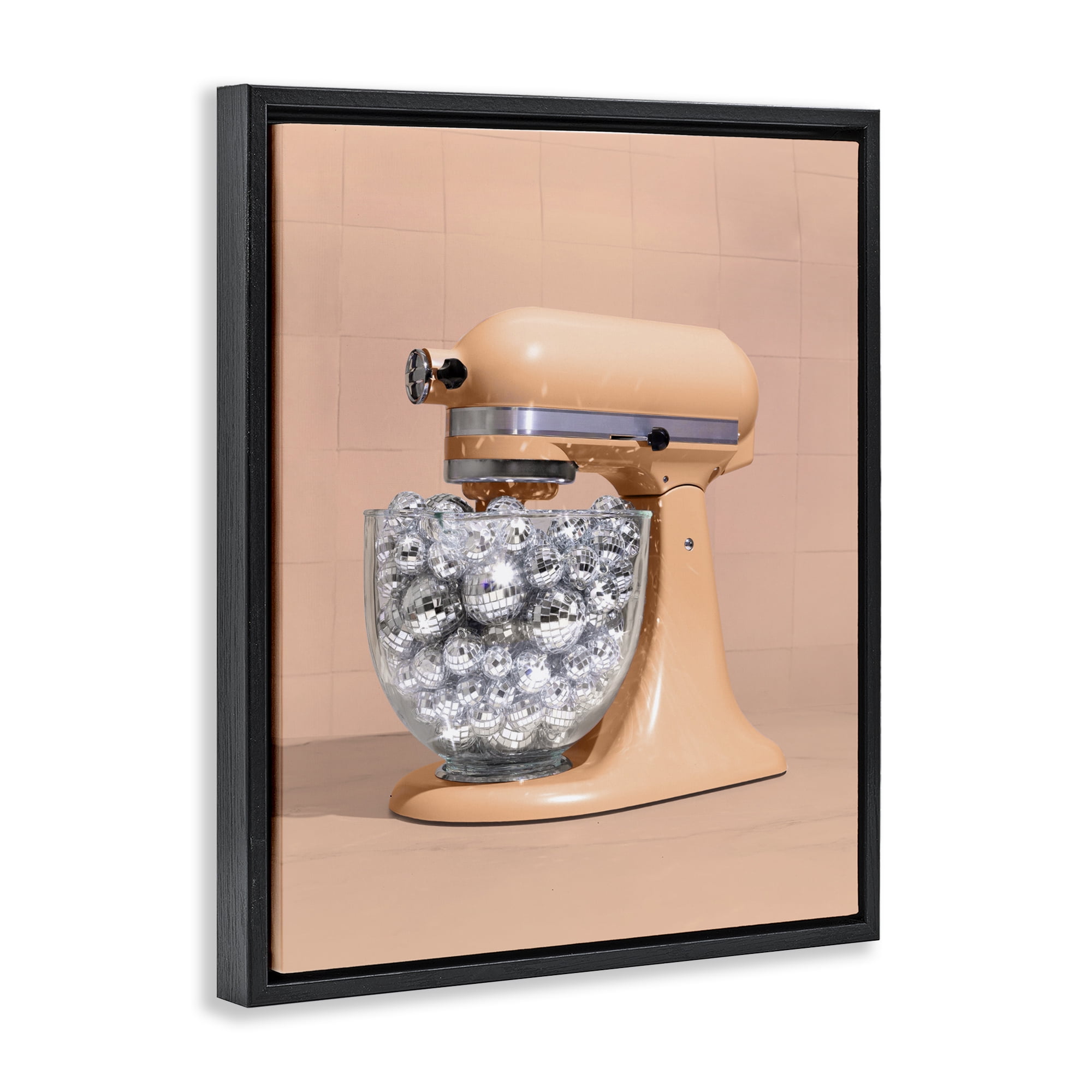 Stupell Industries Disco Kitchen Mixer over Orange Black Framed Floater Canvas Wall Art, design by LISH Creative