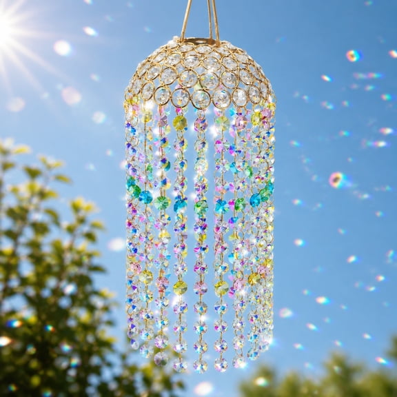 Crystal Suncatcher Hanging Prism Wind Chime, Colorful Glass Bead Window Sun Catcher with Rainbow Light Reflection, Decorative Crystal Pendant for Window Garden Balcony Home Decor Mothers Day Gift