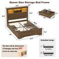 thumbnail image 5 of ANPOO Farmhouse Queen Size Bed Frame with 51" Tall Headboard & 4 Drawers, Queen Bed Frame and Headboard with LED Lights & Charging Ports, No Box Spring Needed, Wooden, Antique Brown, 5 of 12