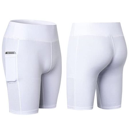 Shorts de Yoga Toutes Saisons Extensibles avec Poche pour Téléphone Blanc