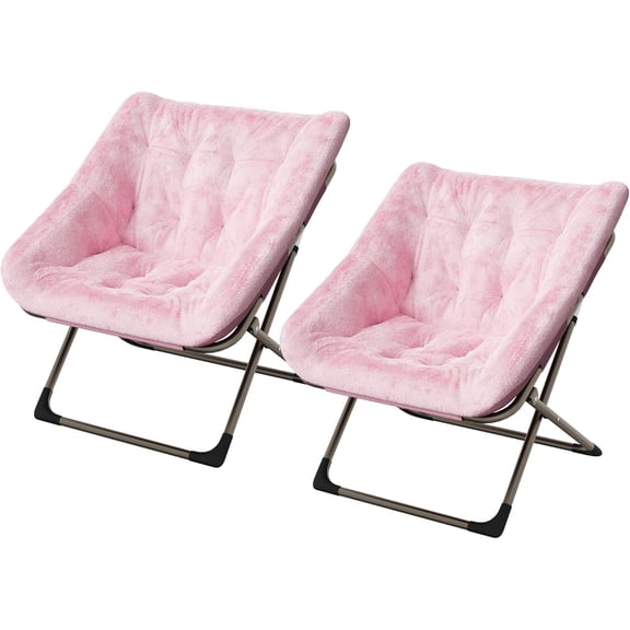 Folding Faux Fur Lounge Chair - Comfortable Reading and Accent Chair for Living Room, Bedroom, Pink