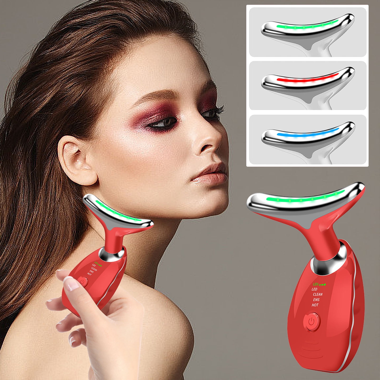 EARSTMAKEUP Clearance Face and Neck Beauty Device, Multifunctional Facial Skin Care Tool, 7 Color Led Face Neck Massager for Skin Care Routine at Home(Red)