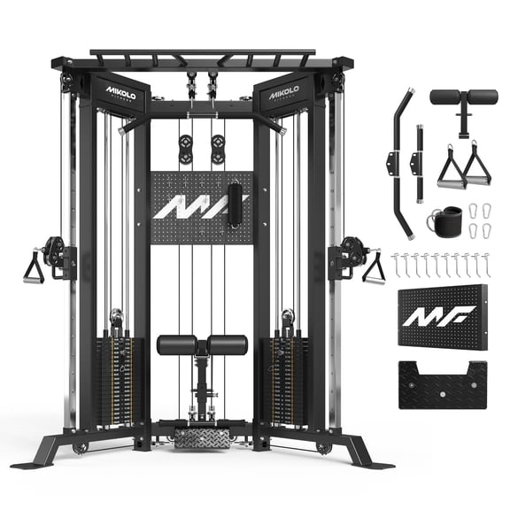 Mikolo Functional Trainer with 400lbs Weight Stack, Cable Crossover Machine with Independent Double Pulley System, 2000lbs Multi-Functional Chest Fly Machine, Lat Pulldown Machine