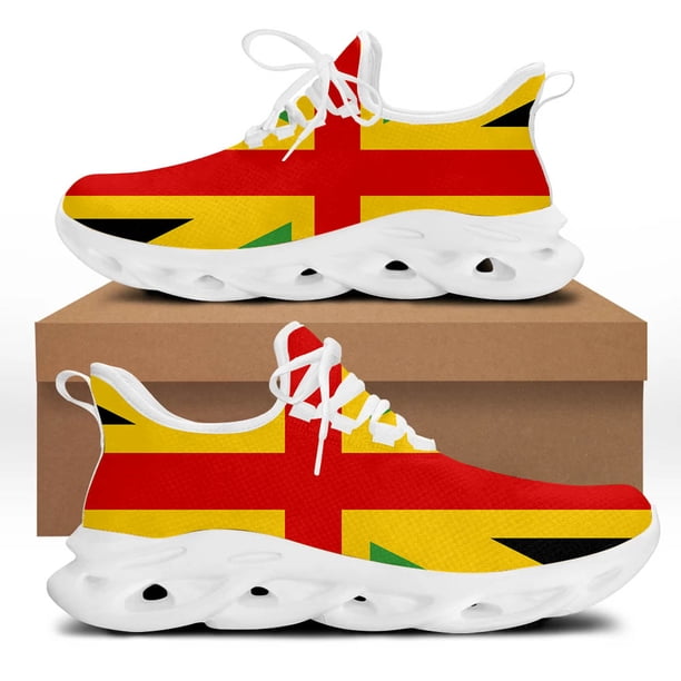 Zapatillas de deporte con plataforma y estampado de la bandera de Jamaica para mujer, zapatos de malla, zapatos planos ligeros con cordones para mujer