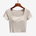 thumbnail image 2 of Kovlvoll Crop Tops for Women Square Neck Short Sleeve Casual Summer Solid Color Comfy Top with Padded, 2 of 3