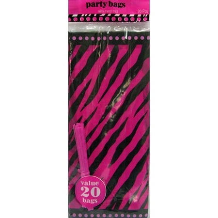 Zebra Stripes 'Pink and Black' Favor Bags w/ Ties (20ct)