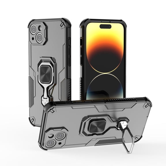Phone Case for iPhone 13 with 360° Rotating Ring Holder Stand, Hybrid Shockproof Cover for iPhone 13, Luxury Slim Fit Lightweight Drop Protective Rugged for Women Men, Black