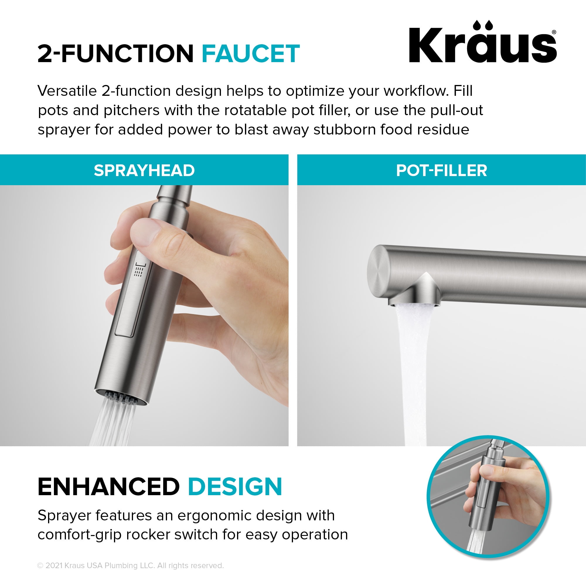 Kraus Artec Pro Commercial Style Pull-Down Single Handle Kitchen Faucet with Pot Filler in Brushed Brass