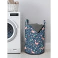 thumbnail image 3 of Cartoon Laundry Bag, Funny Unicorns Dragonflies Hearts Love Flowers Pastel Toned Doodle, Basket with Handles Drawstring Closure for Laundromats, 13" x 19", Pale Pink and Slate Blue, by Ambesonne, 3 of 4