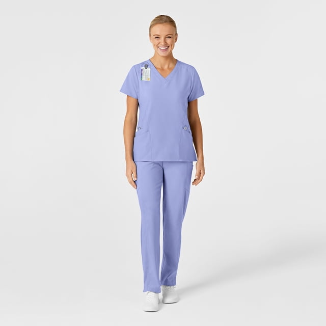 Uniforme médico con filipina cuello en V y pantalón Cargo para mujer color azul cielo - Marca Wink