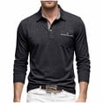 thumbnail image 2 of Yusimy Mens Solid Color Long Sleeve Shirts Casual Classic Button Collar Golf Shirt with Pocket Breathable Fall Clothing, 2 of 7