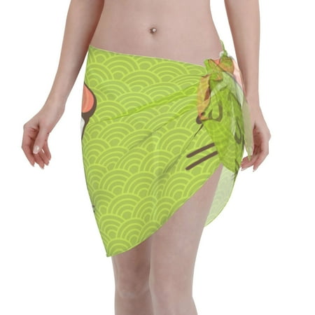 Qekee Fresh Sushi Women s Short Sarongs Cover Ups Sheer Bikini Wraps for Swimwear