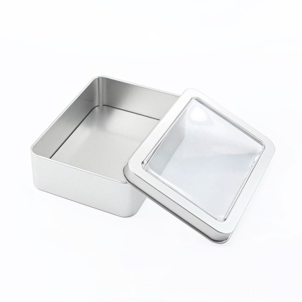 Caja de hierro para embalaje con ventana rectangular, accesorios y piezas, caja de hierro para embalaje general, caja de hojalata