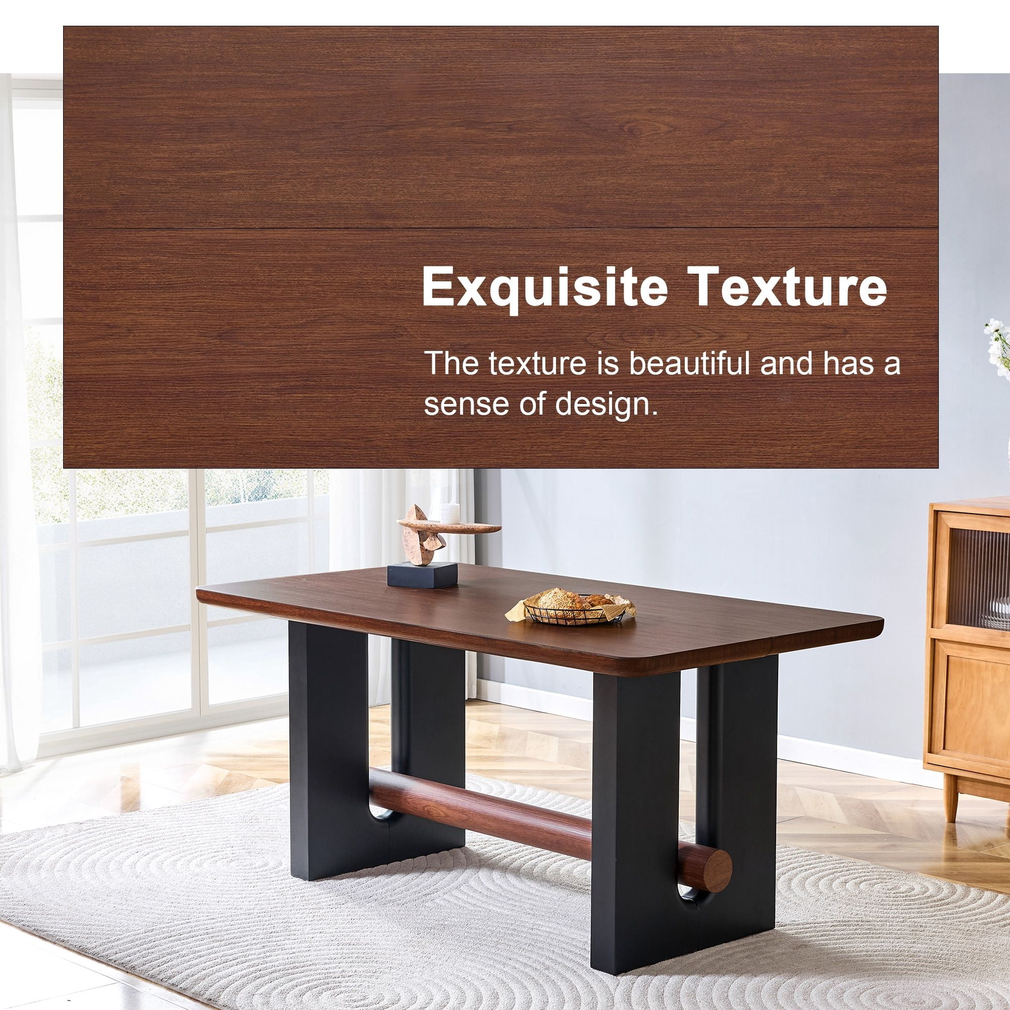 Alvantor 63" Walnut Black MDF Dining Table for Small Spaces