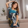 thumbnail image 3 of Uemuo Sunset Sunflower Dog Pattern Women’s Nightdress – Casual Sleep Shirt, Soft Relaxed Fit Short-Sleeved Cotton Sleepwear for Home, Bedtime, and Lounging, 3 of 6
