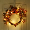 thumbnail image 3 of Corona de Halloween, decoración de cinta de calabaza, adorno para puerta, corona iluminada, 3 of 3