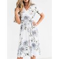 thumbnail image 2 of EYIIYE Robe à Manches Courtes Imprimé Floral Col en V avec Ceinture, 2 of 4