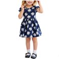 thumbnail image 2 of THDHVS Little Girls Dresses,Floral Print Short Sleeve Dress with Smocked Waist for Girls Spring Summer Dance and Playtime,Kids Dress Navy, 2 of 6