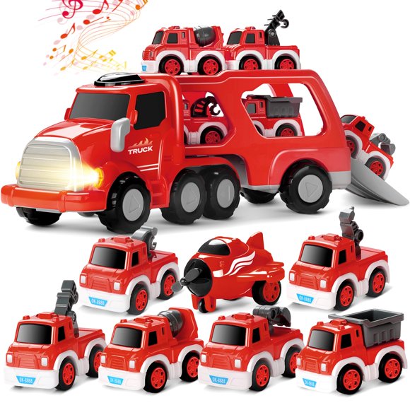 Camión de bomberos MindPal de Toy Cars con 6 coches de construcción y un avión