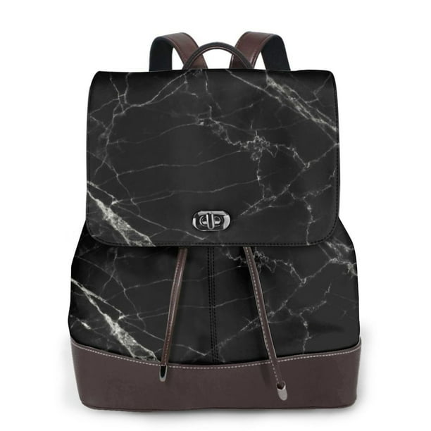 Disketp Black Marble Texture Abstract Mochila de Cuero para Mujer, Bolso de Espalda Antirrobo con Estilo para Viaje, Trabajo y Uso Diario