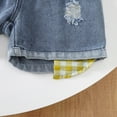 thumbnail image 4 of Huanglei Girls Summer Outfits 2 Piece Set Casual Short Sleeve Checkered Top With Distressed Denim Shorts For Toddler Kids Age 3 7 Playground School Outdoor Daily Wear, 4 of 9