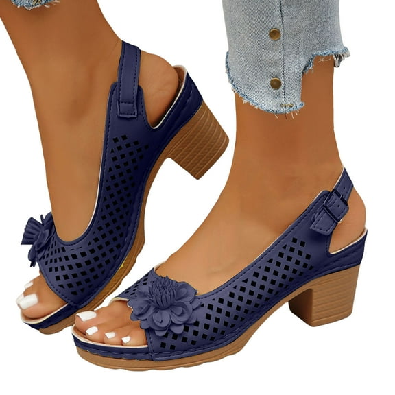 Women's Flower Dress Sandals Boho Beach Comfortable Platform Chunky High Heels Slingback Sandals