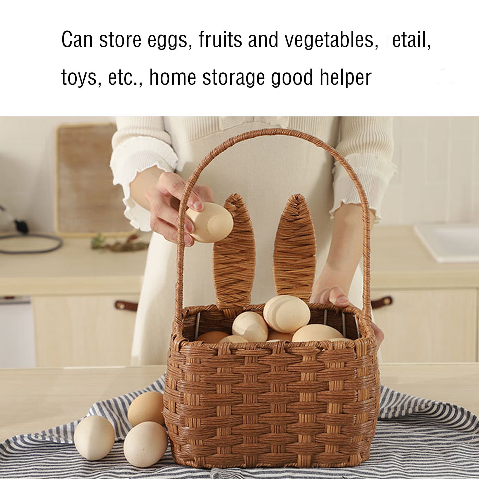 Hand-Woven Easter Carrying Basket For Spring Picnic Storage Basket Snacks Eggs Candy Storage Childrens Gift Basket Plastic Material Decorative Basket