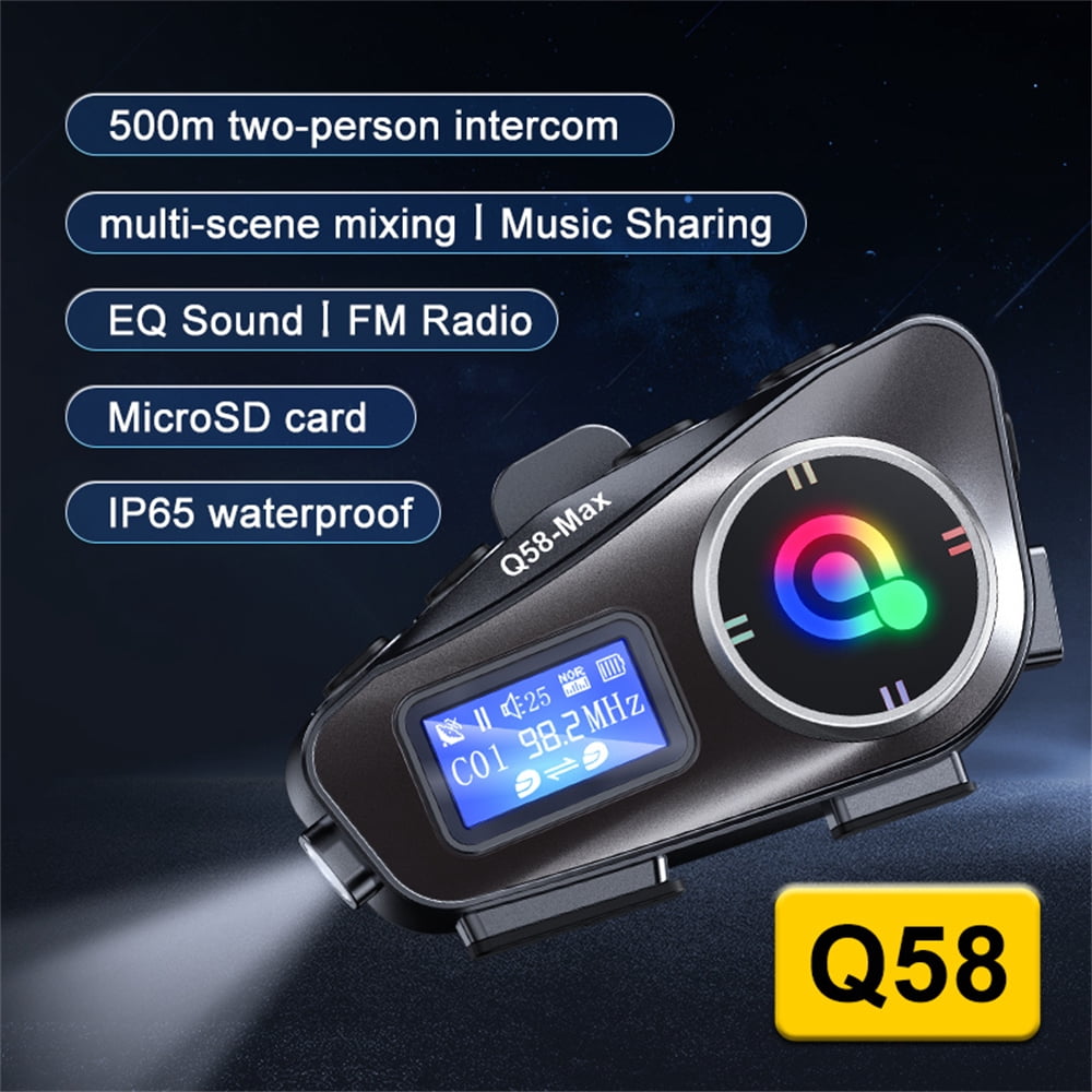 Q58MAX Motorcycle Intercom Helmets Earphone Motos Riders Wireless Bluetooth Headset Interaction-Voice Music Sharing Headsets