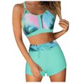 thumbnail image 1 of Huesdet Ensemble Bikini pour Femmes Maillots de Bain Deux Pièces Taille Haute Col Rond Bretelles Réglables Texturé (Bleu Ciel, P), 1 of 6