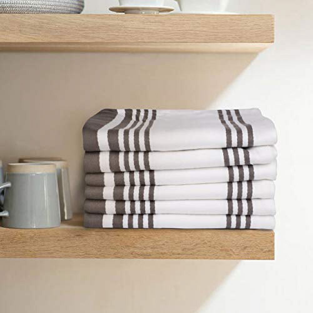 Urban Villa Kitchen Towels 100% Cotton set of 6,Highly Absorbent Quick Drying Super Soft Premium Dish Towel for kitchen with Hanging Loop Hand & Tea Towels - 20x30 Inch, (Dove Grey & White, Striped)