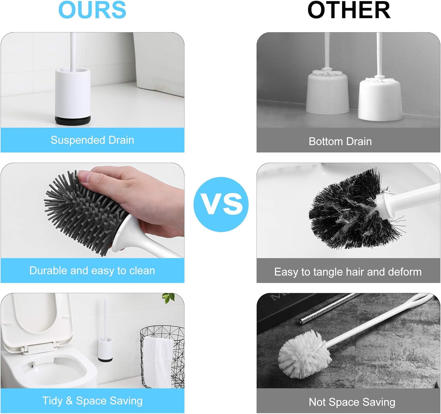 Bathroom Deep Cleaner: Silicone, Tpr Toilet Brush Set For Deep Cleaning, Ergonomic Handle, Wall Mountable