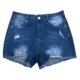 thumbnail image 6 of Jean Shorts Womens 2026 Summer High Waist Washed Blue Ripped Distressed Frayed Hem Denim Shorts, 6 of 6