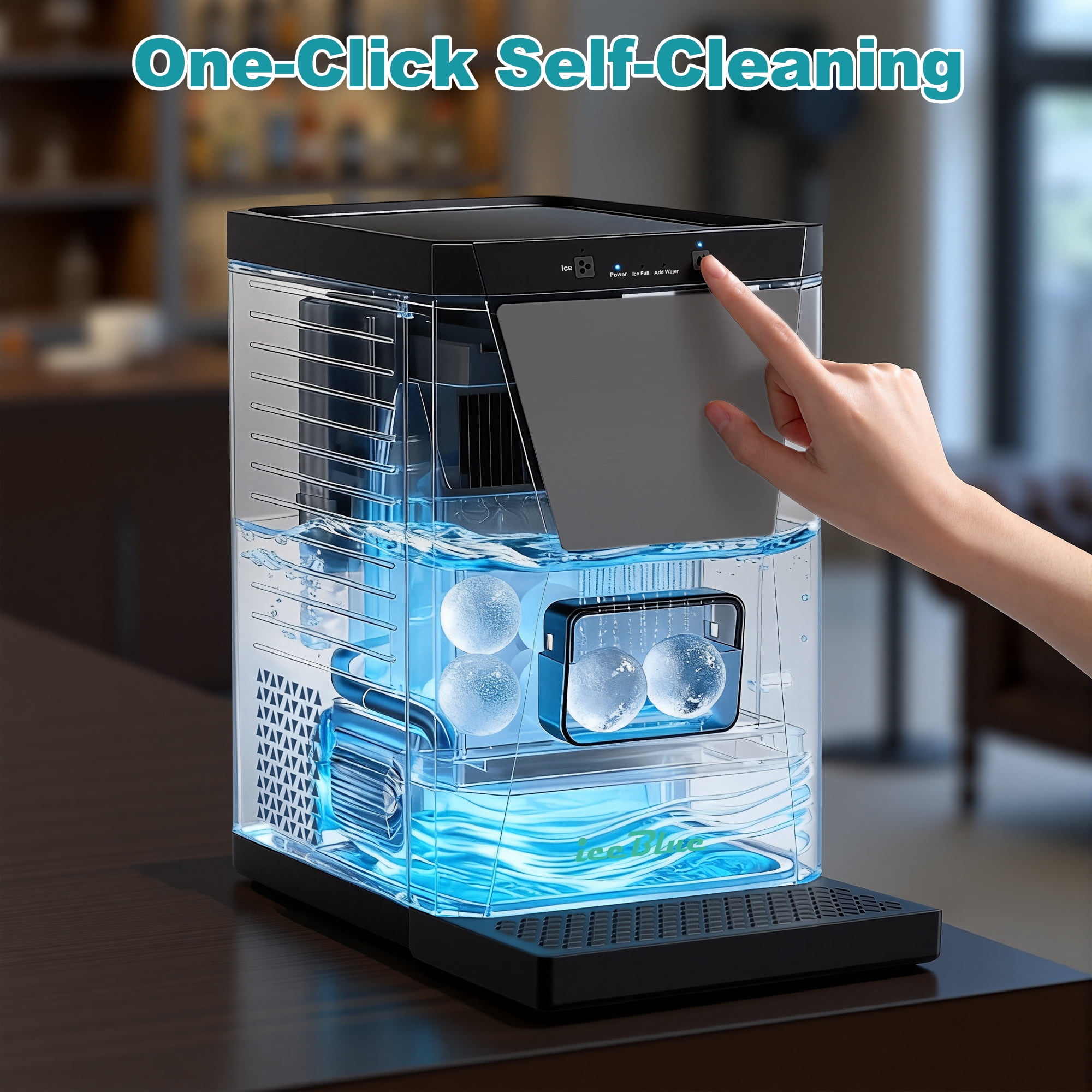 iceBlue Sphere Ice Maker Machine with Ice Tong & Self-Clean, 46 Pcs/24h, Ice Ball Maker for Home/Bar/Party, Black