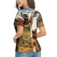 thumbnail image 3 of Honeii Countryside Flower Cow Print Women's Classic V-Neck T-Shirt,Womens Fashion Tops,Stylish Everyday Top for Women, Casual Summer Spring Outfits Clothes-Large, 3 of 5