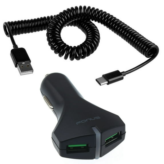 36W Fast Car Charger for Samsung Galaxy A73 5G,A53 5G,A33 5G,A13 5G,A03s Phones - 2-Port USB Coiled Cable Type-C Quick Charge DC Socket