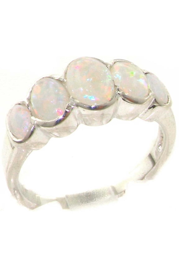 LBG British Made 9k White Gold Natural Opal Womens Band Ring - 33 size options - Size 10
