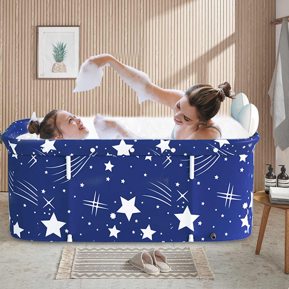 SLLINGLUO 47in Portable Folding Bathtub in Eco-Friendly Pvc, Family Bathroom Spa Tub, Ideal for Hot Bath Ice Bath, 47.2"x21.65"x19.68"(Starry Blue) - image 4 of 11