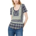 thumbnail image 1 of Camiseta básica con estampado de bordes para mujer de Lucky Brand, azul, XS Lucky Brand Camiseta básica, 1 of 2
