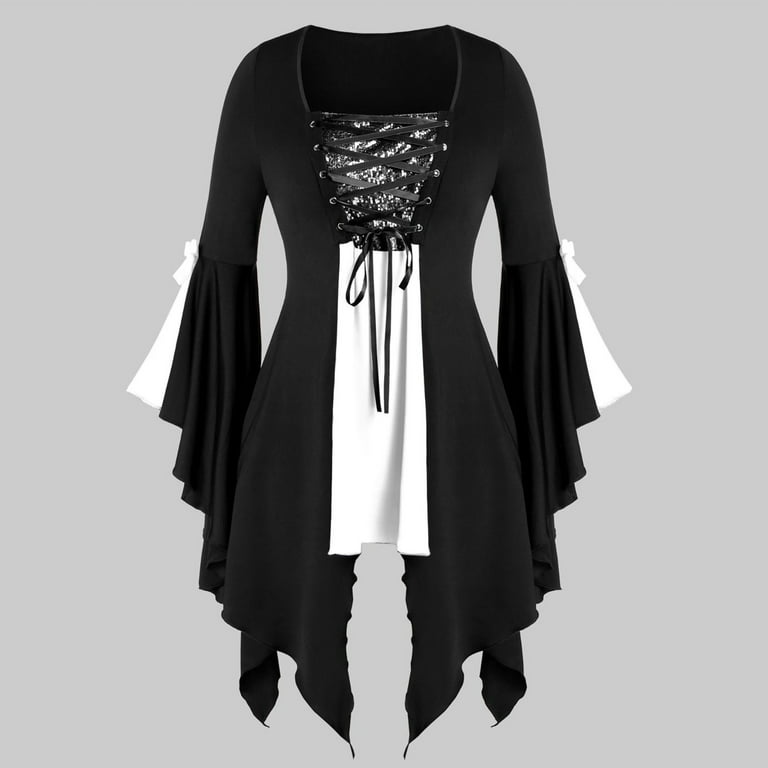 Round Neck Long Sleeve Dress for Women, Women Gothic Criss Cross Sequined  Insert Butterfly Sleeve Dress Casual Dress 