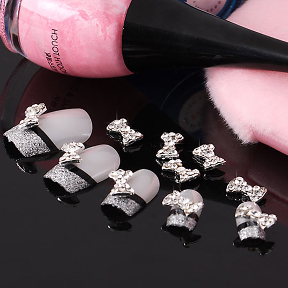 10 Pcs 3D Clear Alloy Rhinestone Bow Tie Nail Art Slices Studs DIY  Decorations - Walmart.com