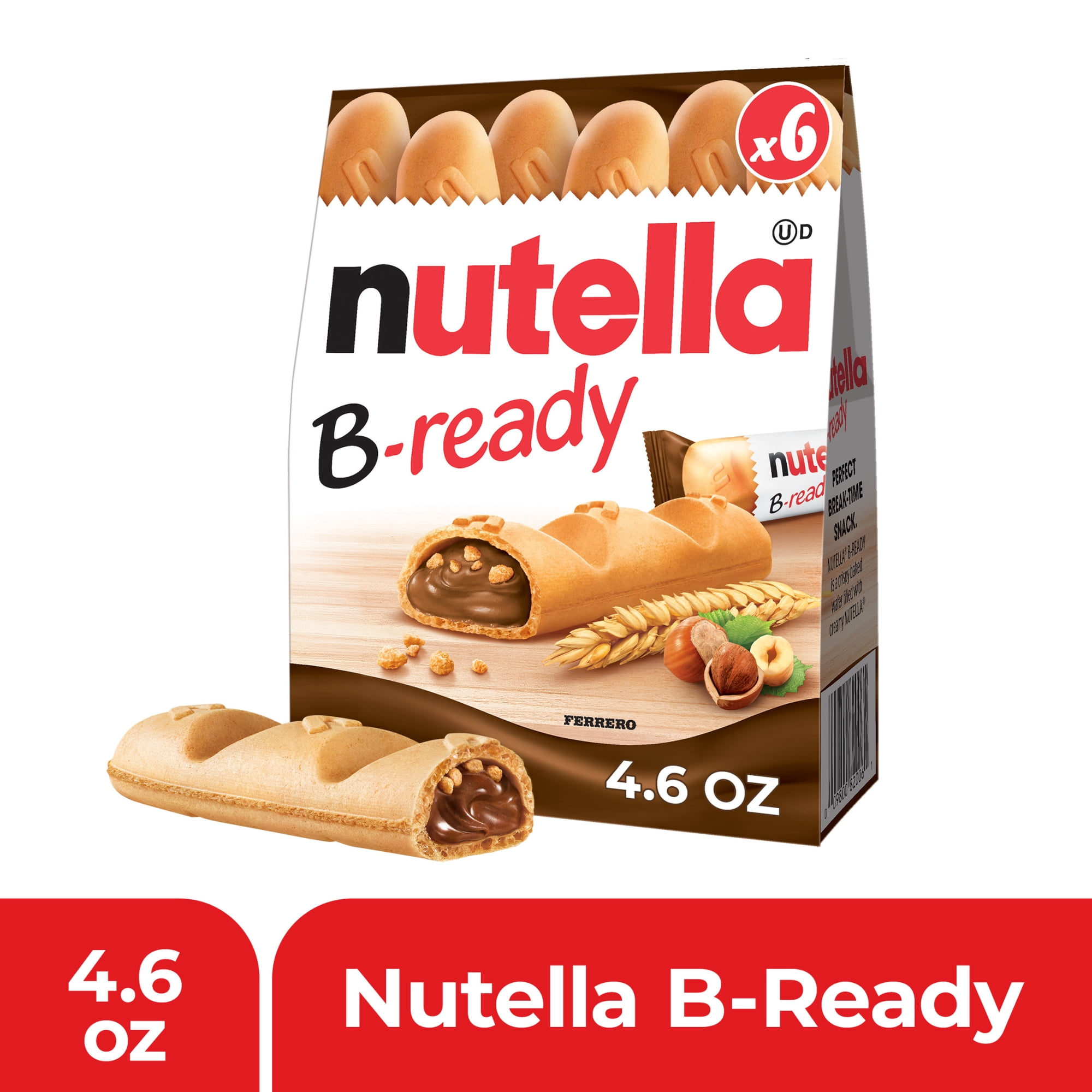 Nutella B-ready Wafer Bars, Hazelnut Spread with Cocoa Snack Bar, 6 Pack, 4.6 oz