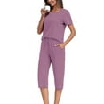 thumbnail image 6 of Jalioing Women's Lounge Set 2 Piece Short Sleeve V Neck Tops Capris Pajama Set with Pocket Loose Sleepwear, 6 of 9