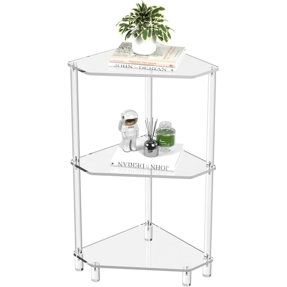 Acrylic Corner Side Table - 3 Tier Triangle End Table - Small Side Table for Living Room, Bedroom, Bathroom - 11.8'' L x 11.8'' W x 26 ''H