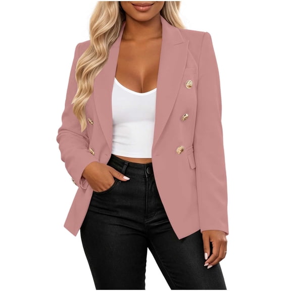 JGGSPWM Womens Double Breasted Blazer Lapel Collar, Slim Fit Business Casual Suit Jackets, Wedding Party Work Clothes Pink XXXL
