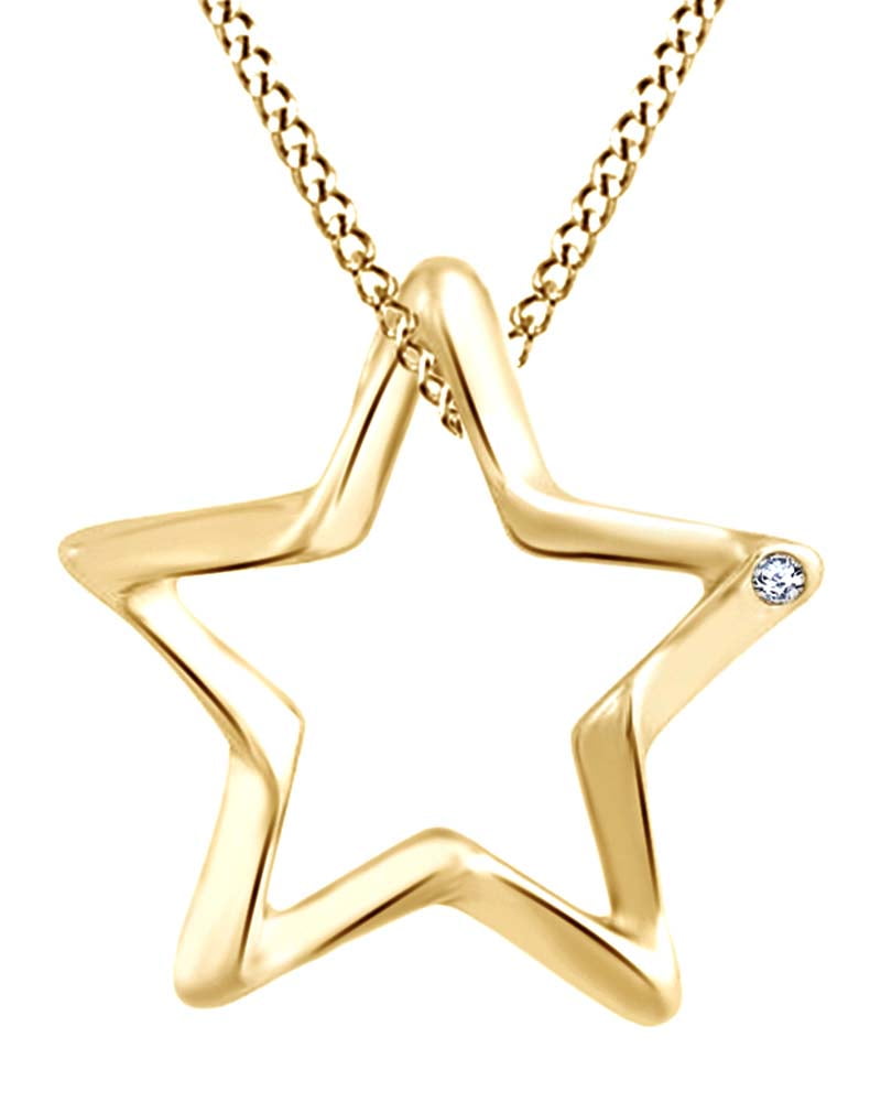 Round Cut White Natural Diamond Star Outline Pendant Necklace In 14K