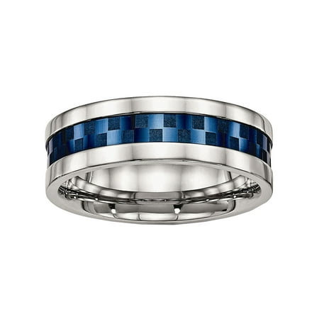 Chisel Stainless Steel Polished Blue Ip-plated 8.00mm Wedding